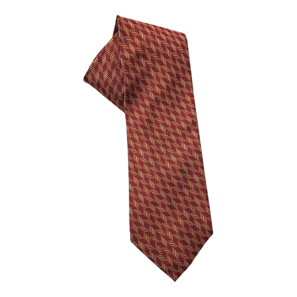 Vtg Robert Talbott For John Helmer‎ Hand Sewn 100% Silk Tie Red Gold Herringbone - Picture 2 of 7